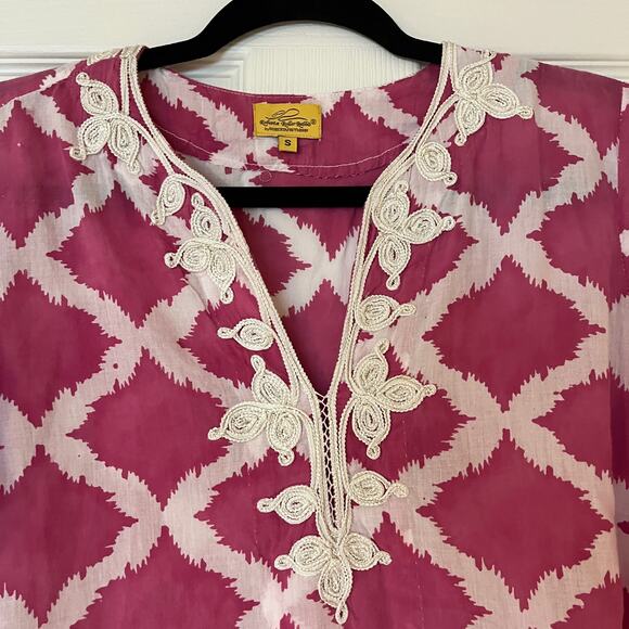 Roberta Roller Rabbit  Pink and White Detail Tunic Coverup Size Small - Picture 5 of 7